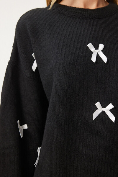 Women's Black Ribbon Knitted Sweater SV00013 - 4