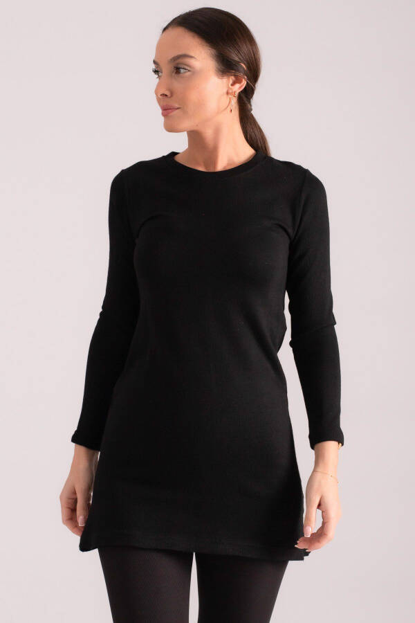 Women's Black Round Neck Knit Dress ARM-24K001067 - 3