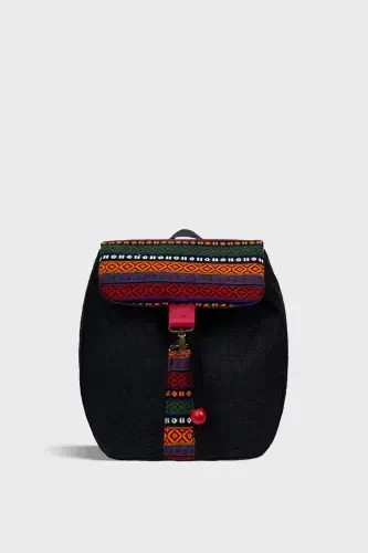 Women's Black Ruffled Backpack Ksırt04-Black - 1