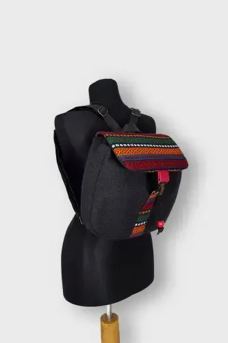 Women's Black Ruffled Backpack Ksırt04-Black - AYŞE TEYZE'NIN ÇANTALARI (1)