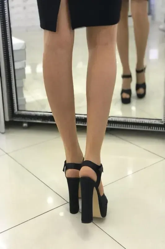 Women's Black Satin Ankle Strap Peep Toe Platform High Heel Shoes-BLACK - 2