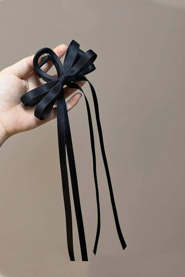 Women's Black Satin Bow Tail Clip - 2