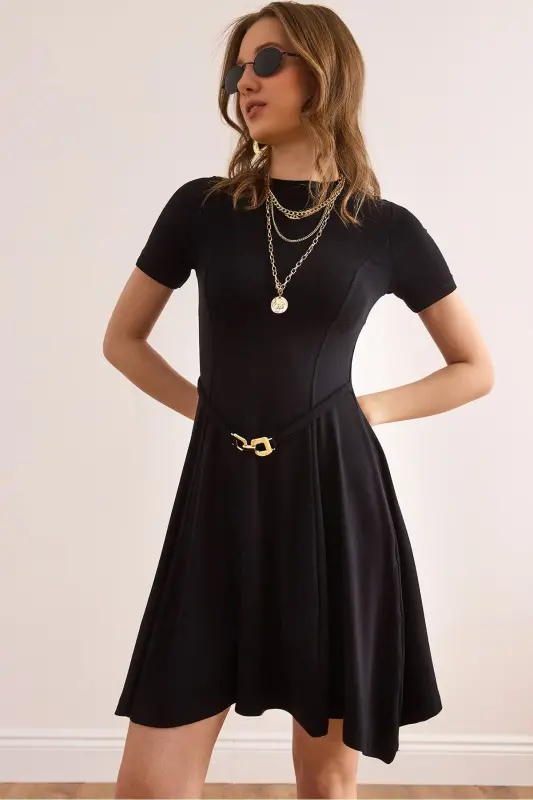 Women's Black Self Belt Detailed Soft Texture - OLALOOK