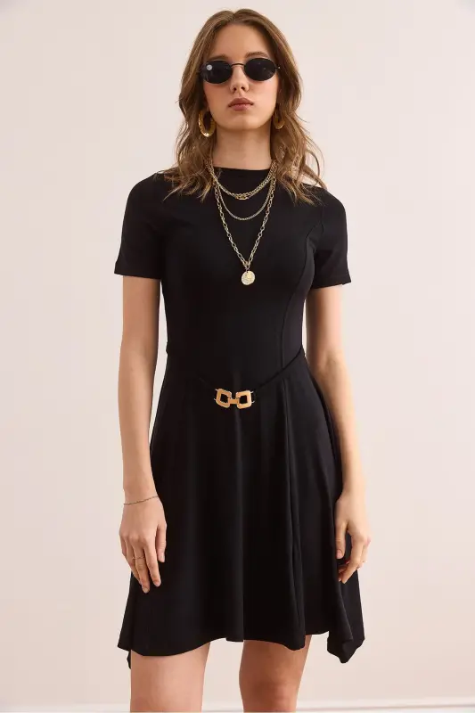 Women's Black Self Belt Detailed Soft Texture - 2