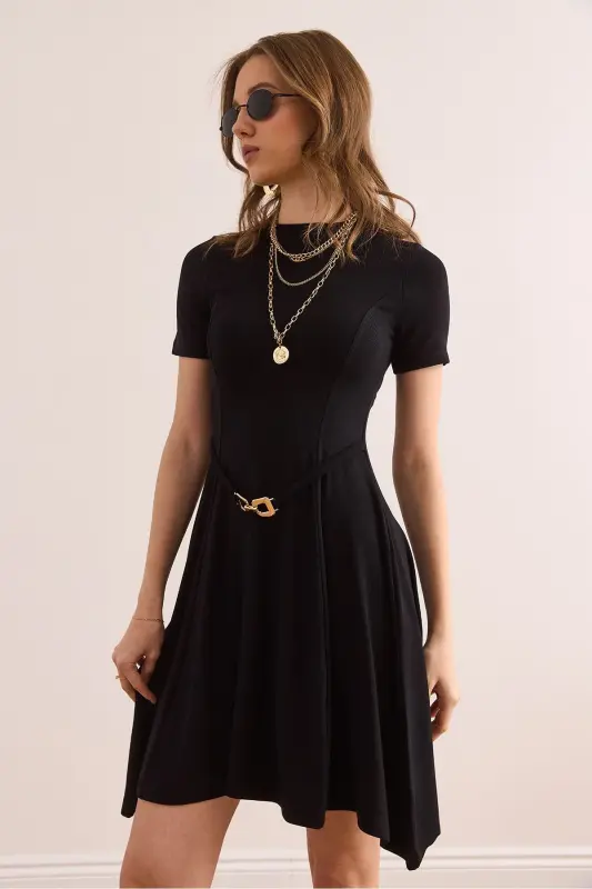 Women's Black Self Belt Detailed Soft Texture - 3