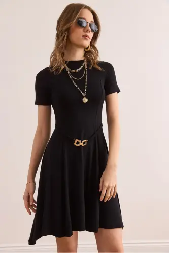 Women's Black Self Belt Detailed Soft Texture - 4