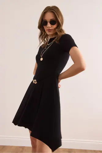 Women's Black Self Belt Detailed Soft Texture - 5