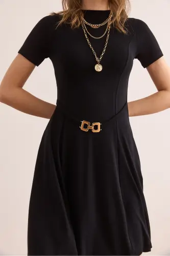 Women's Black Self Belt Detailed Soft Texture - 6