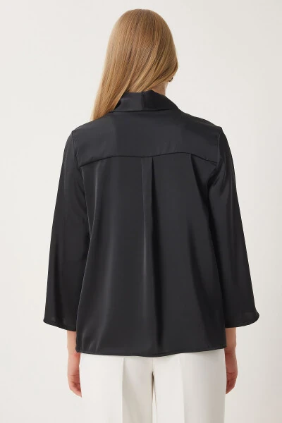Women's Black Shawl Collar Chic Satin Surface Jacket MC00291 - 4