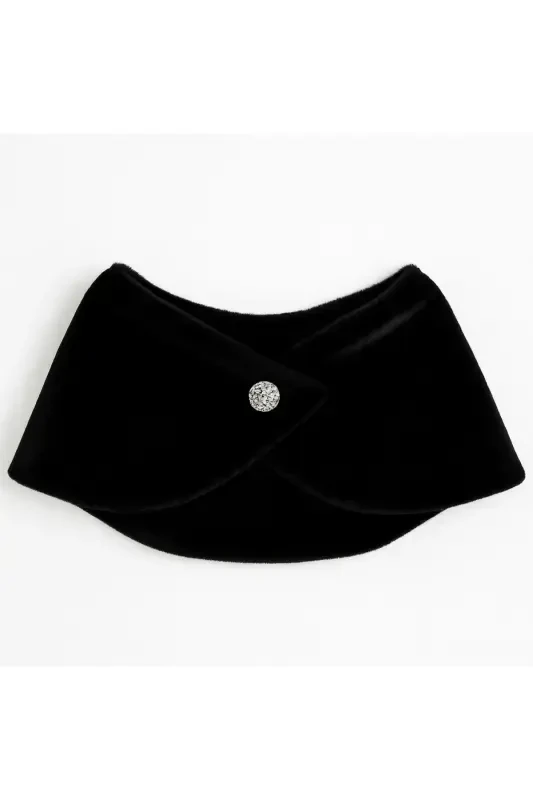 Women's Black Short Brooch Fur Stole Bridal Bolero Shoulder Wrap - 4