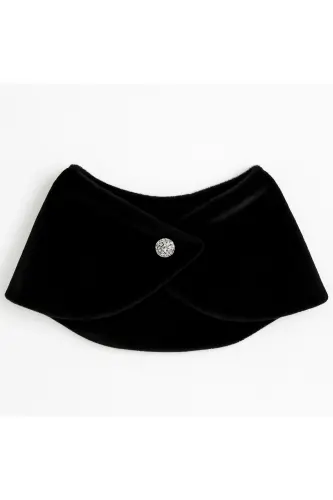 Women's Black Short Brooch Fur Stole Bridal Bolero Shoulder Wrap - 12