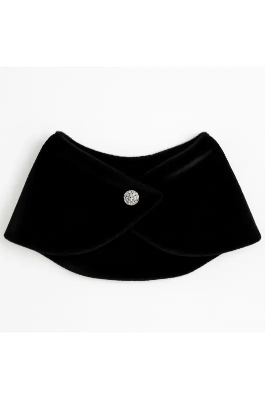 Women's Black Short Brooch Fur Stole Bridal Bolero Shoulder Wrap - 12