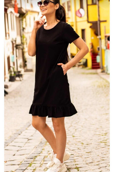 Women's Black Short-Sleeved Dress with Six Ruffles ARM-20Y001032 - 1