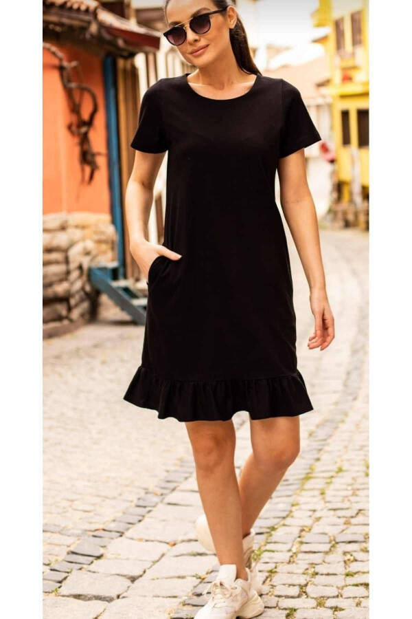 Women's Black Short-Sleeved Dress with Six Ruffles ARM-20Y001032 - 2