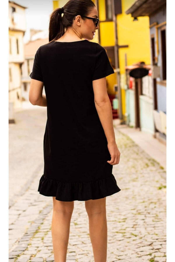 Women's Black Short-Sleeved Dress with Six Ruffles ARM-20Y001032 - 3