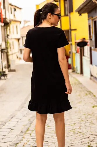 Women's Black Short-Sleeved Dress with Six Ruffles ARM-20Y001032 - 3