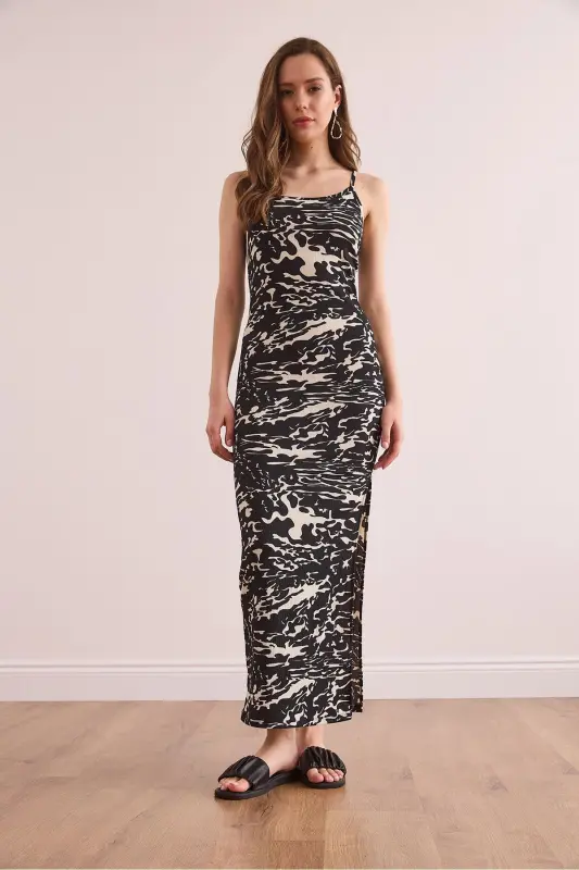 Women's Black Side Slit Tank Maxi Knitted Dress - 2