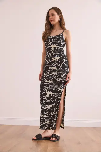 Women's Black Side Slit Tank Maxi Knitted Dress - 3