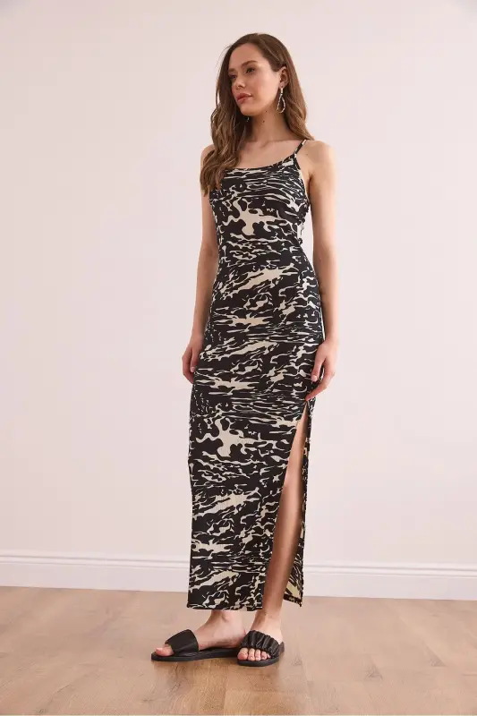 Women's Black Side Slit Tank Maxi Knitted Dress - 3