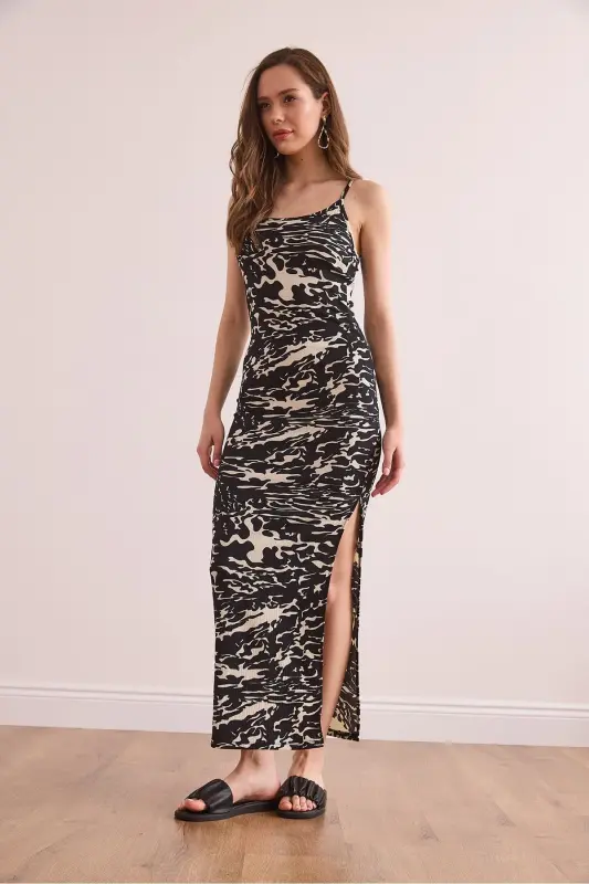 Women's Black Side Slit Tank Maxi Knitted Dress - 5