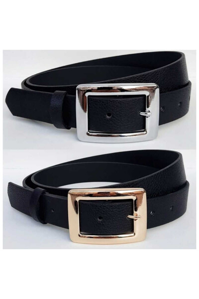 Women's Black Silver and Gold Buckle 2-Pack Belt - 1