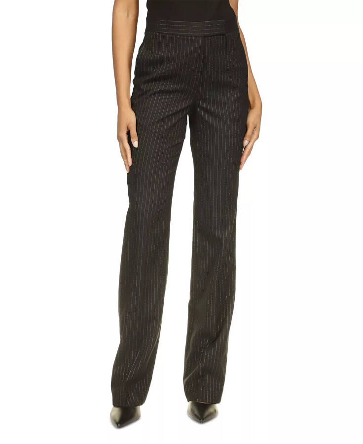 Women's Black & Silver Pinstriped Boot-Cut Trousers - 1