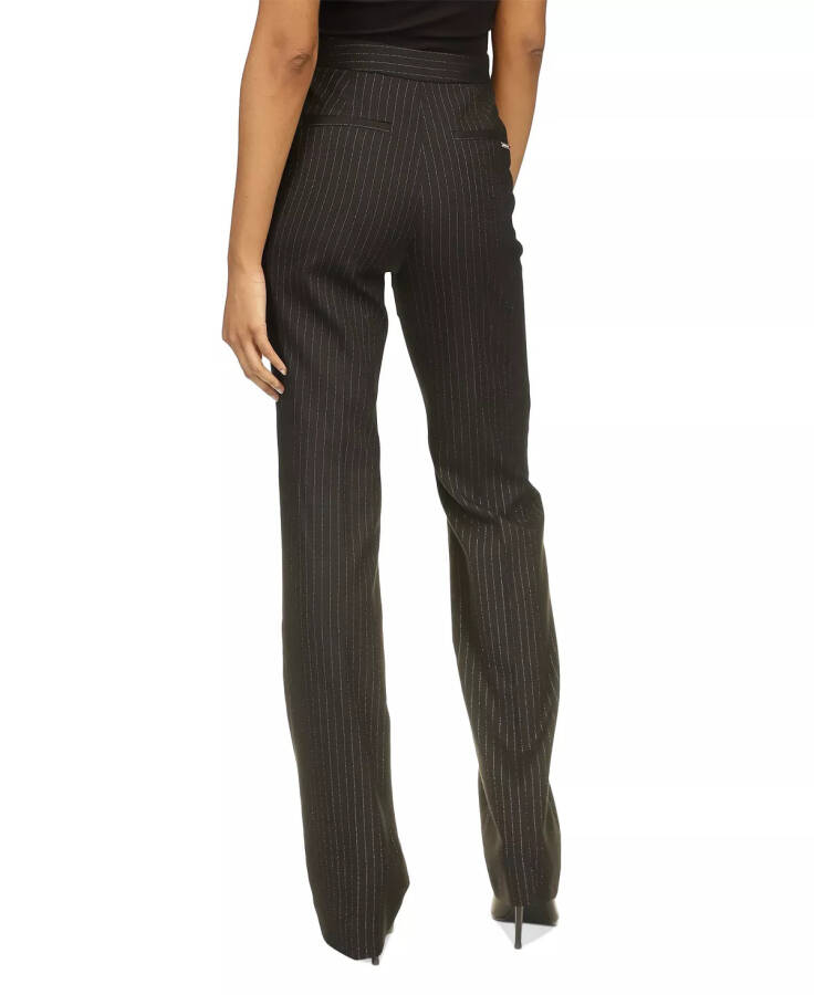 Women's Black & Silver Pinstriped Boot-Cut Trousers - 2