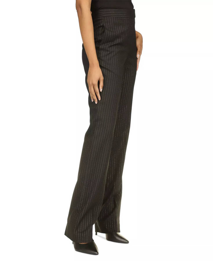 Women's Black & Silver Pinstriped Boot-Cut Trousers - 3