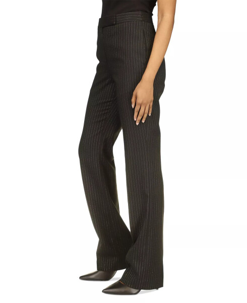 Women's Black & Silver Pinstriped Boot-Cut Trousers - 4