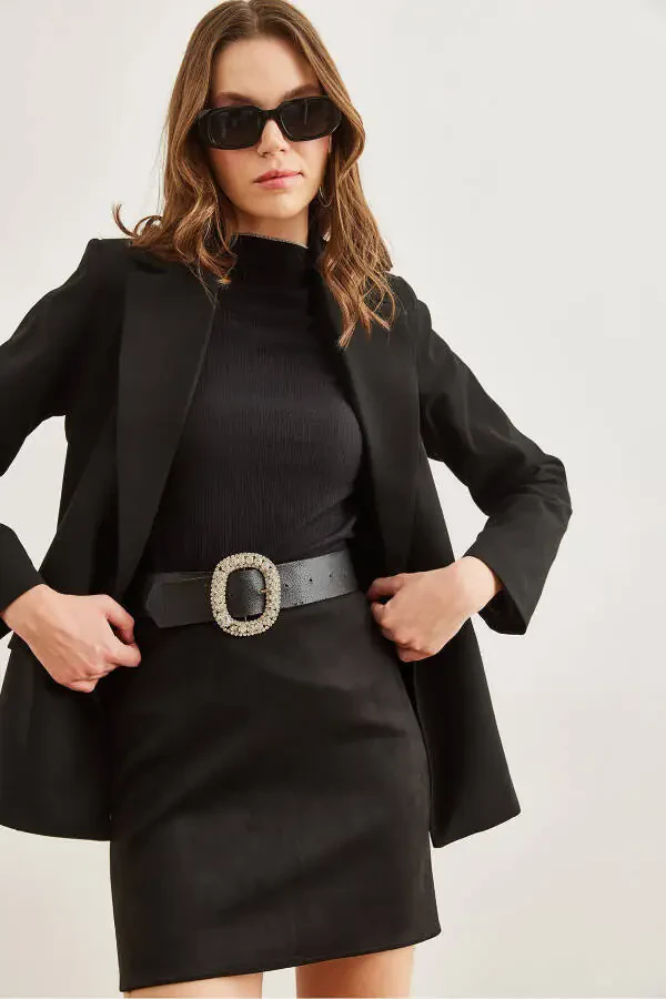 Women's Black Single-Button Lined Pocket Flap Premium Blazer Jacket CKT-19000395 - 6