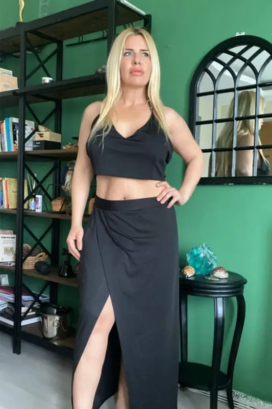 Women's Black Skirted Bustier Suit GLS6300 - BÜYÜKBEDENIZ