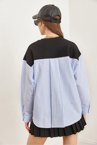 Women's Black Sleeve Back Poplin Detailed Sweatshirt SWT-19000669 - 6