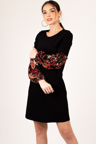 Women's Black Sleeve Colored Balloon Dress ARM-19K001215 - 7