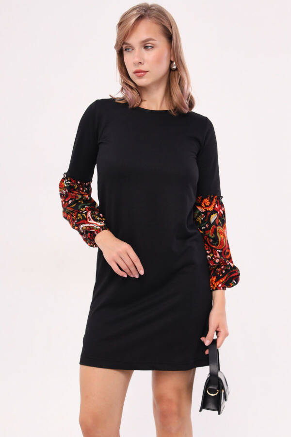 Women's Black Sleeve Colored Balloon Dress ARM-19K001215 - 1