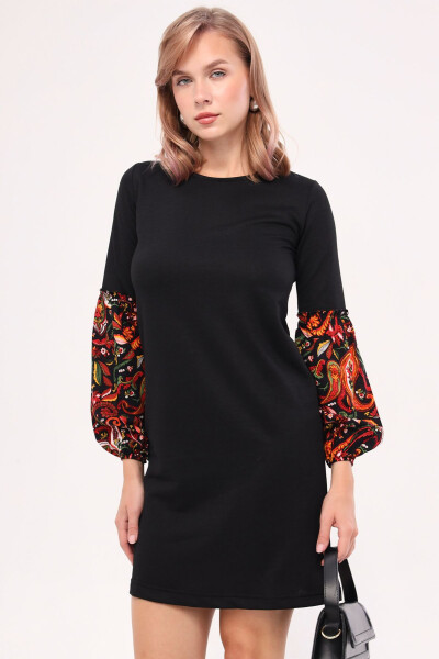 Women's Black Sleeve Colored Balloon Dress ARM-19K001215 - 4