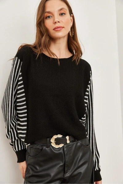 Women's Black Sleeve Detail Knitted Pullover KZK-19000817 - 3