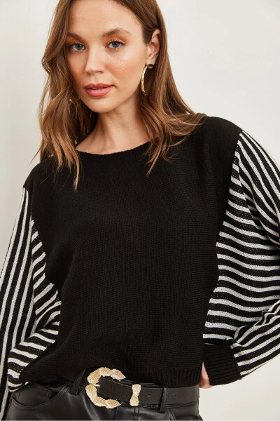 Women's Black Sleeve Detail Knitted Pullover KZK-19000817 - 5