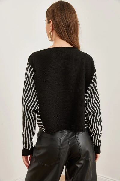 Women's Black Sleeve Detail Knitted Pullover KZK-19000817 - 6