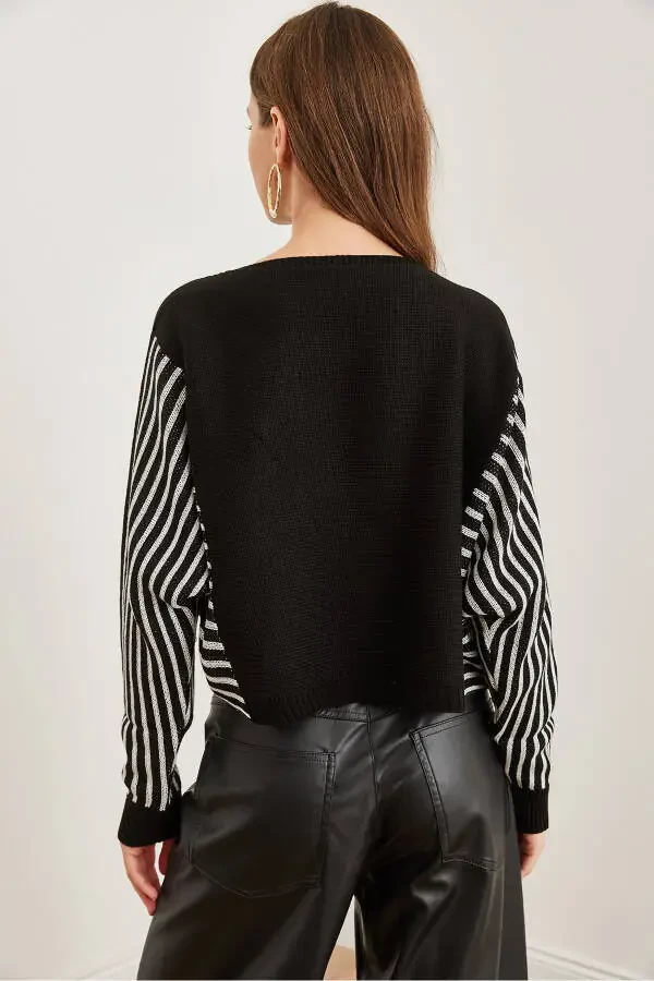 Women's Black Sleeve Detail Knitted Pullover KZK-19000817 - 6