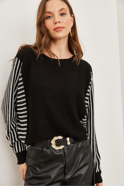 Women's Black Sleeve Detail Knitted Pullover KZK-19000817 - 3