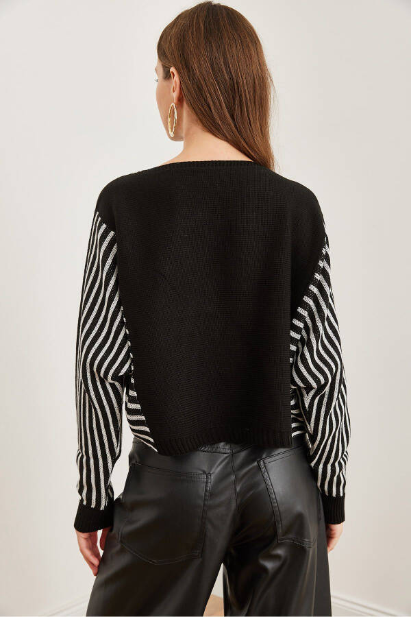 Women's Black Sleeve Detail Knitted Pullover KZK-19000817 - 6