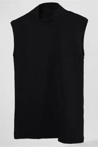 Women's Black Sleeveless Ribbed Sweater T 8253 - 4