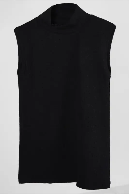 Women's Black Sleeveless Ribbed Sweater T 8253 - 4