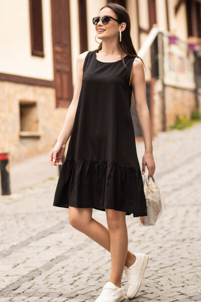 Women's Black Sleeveless Ruffled Dress ARM-18Y001156 - 1