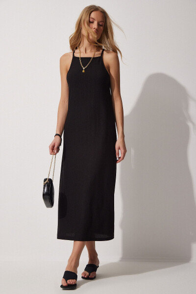 Women's Black Sleeveless Summer Long Knit Dress DZ00078 - HAPPINESS İSTANBUL (1)