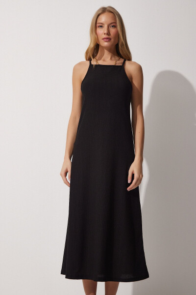 Women's Black Sleeveless Summer Long Knit Dress DZ00078 - 4