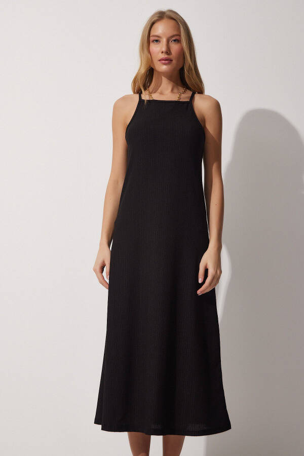 Women's Black Sleeveless Summer Long Knit Dress DZ00078 - 4