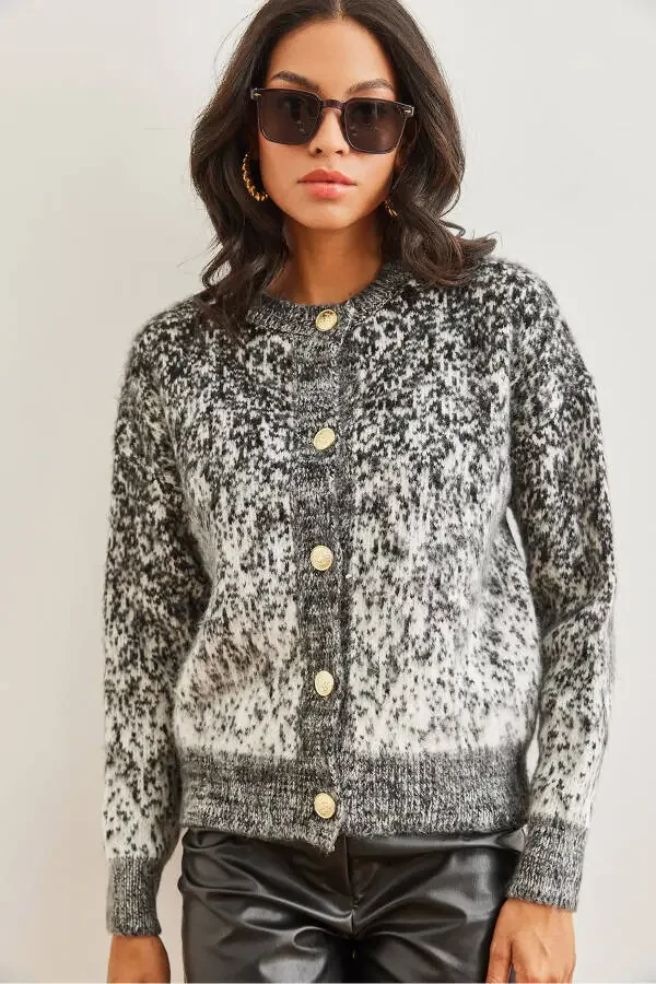 Women's Black Soft Textured Ombre Chunky Cardigan HRK-19000274 - 1