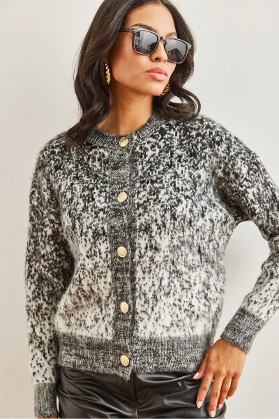 Women's Black Soft Textured Ombre Chunky Cardigan HRK-19000274 - OLALOOK (1)