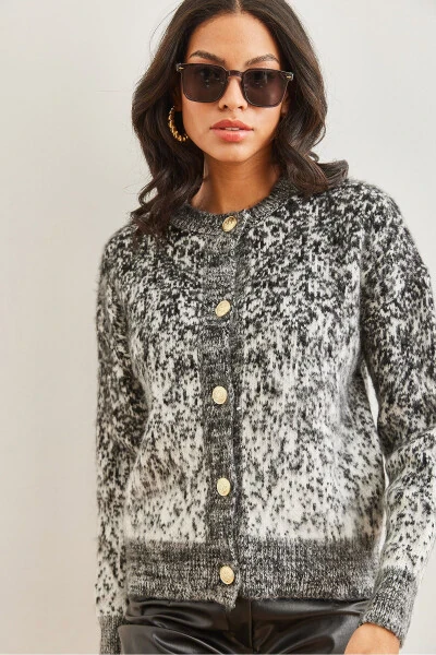 Women's Black Soft Textured Ombre Chunky Cardigan HRK-19000274 - 3